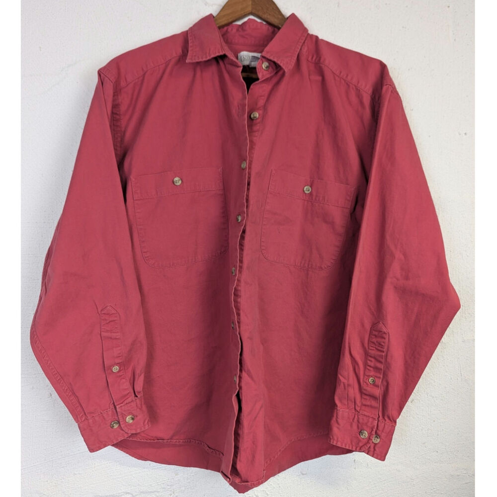 Vtg Lands End Button Up Shirt Pink Cotton 1990s Classic Momcore Crunchy Medium